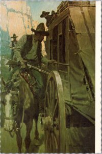 Postcard OK Oklahoma CityStage Coach from painting by Wyeth Cowboy Hall of Fame