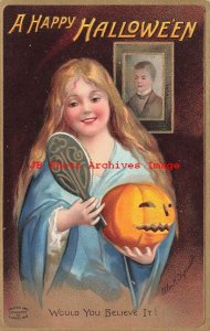 322315-Halloween, Samuel Garre No GAR01-1, Young Lady Holding Mirror & JOL