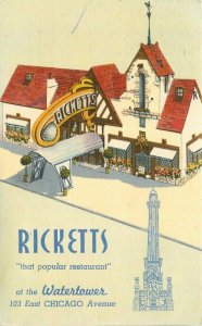 Chicago Illinois Rickett's Restaurant roadside Linen Postcard Colorpicture 10757