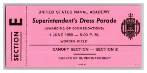 U.S. Naval Academy Ticket 1 June 1959 Superintendent's Dress Parade