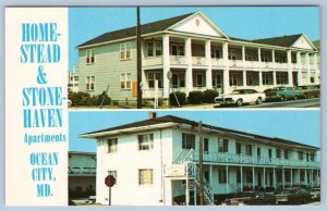 1970's OCEAN CITY MARYLAND MD HOMESTEAD & STONEHAVEN APARTMENTS 14th ST POSTCARD