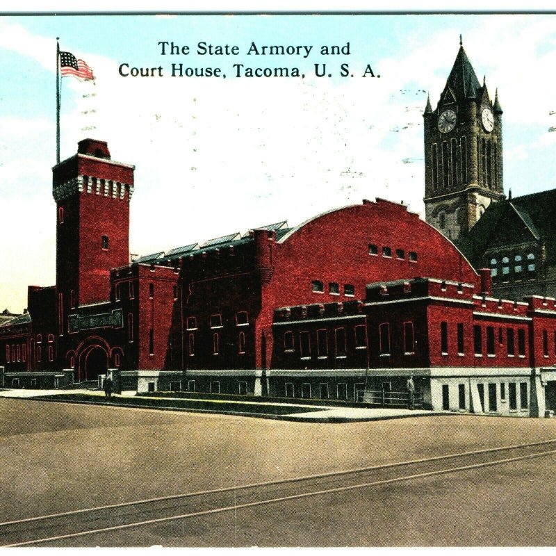 1910s Tacoma, Wash. State Armory & Court House Litho Photo Postcard Nowell A23