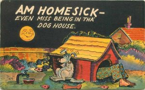 Artist impression Comic Humor dog house Homesick 1940s Postcard 21-8239