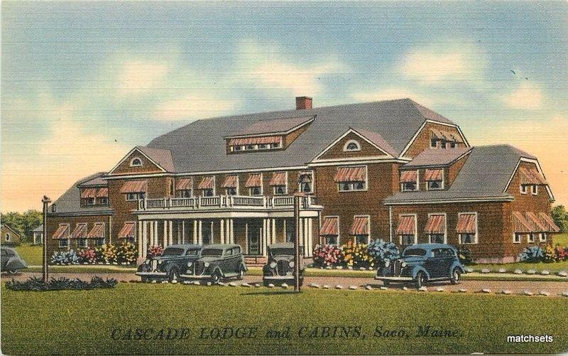 1940s Cascade Lodge Cabins Saco Maine Autos Linen Postcard Tichnor