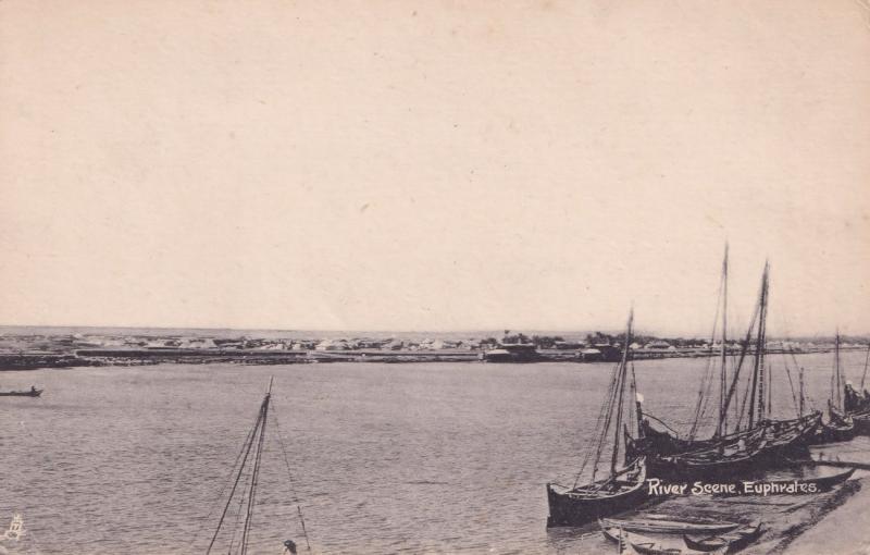 Euphrates River Scene Iraq Boats Antique Postcard