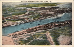 San Pedro California CA Los Angels Harbor Air View Vintage Postcard