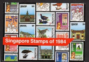Singapore facsimiles of postage stamps on front of Postcard Stamp Collecting