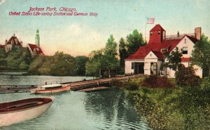 Vintage Postcard 1910's Jackson Park US Life Saving Station German Chicago ILL