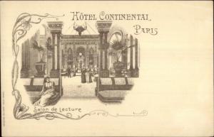 Paris France Hotel Continental Salon de Lecture Art Nouveau c1900 Postcard