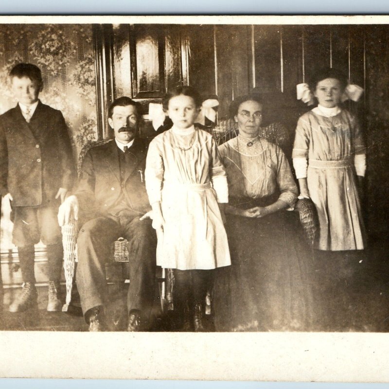 c1910s Lovely Group Family Indoors RPPC Photo Children Boy Girl Grandparent A174