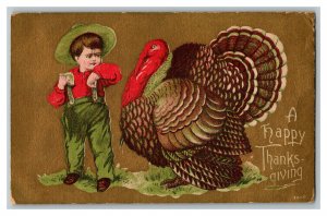 Postcard A Happy Thanksgiving Turkey Boy Standard View Card 