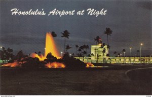 HONOLULU, Hawaii, 1940-60s; Honolulu's Airport at Night, Fountain resembling ...