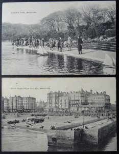 East Sussex 2 x BRIGHTON Queens Park Boating Lake & Kings Road c1910 Postcard