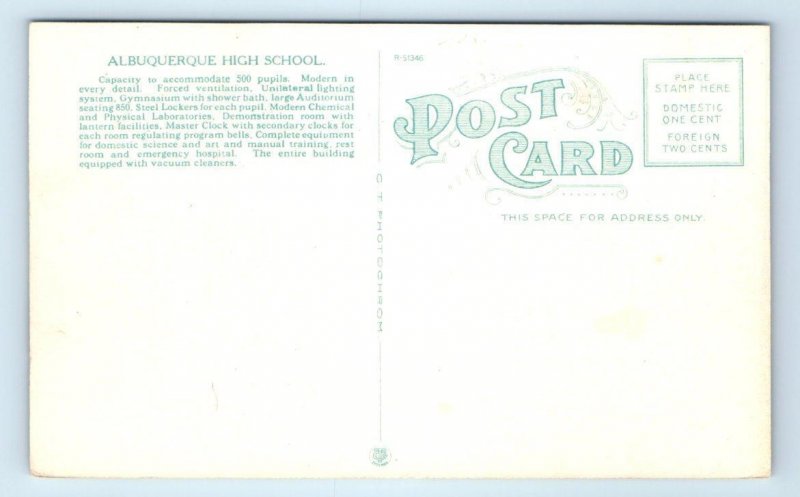 ALBUQUERQUE, NM New Mexico ~ HIGH SCHOOL c1910s Bernalillo County Postcard
