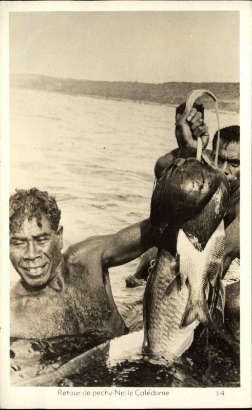 New Caledonia - Native Fisherman Fishing Catch Close-Up Real Photo Postcard