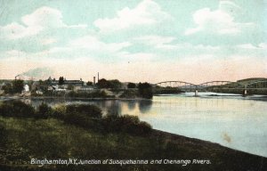 Vintage Postcard 1908 Junction of Susquehanna & Chenango Rivers Binghamton N.Y.