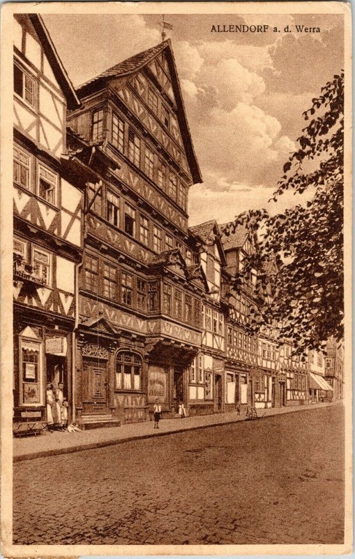 Allendorf a.d. Werra WOB Note Cancel Postcard Antique BW Street Verlag Geek Vtg 