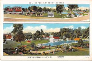 Belair Maryland birds eye view Del Haven Hotel and Cabins antique pc Z20792