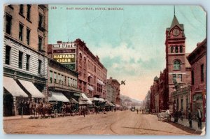 Butte Montana MT Postcard East Broadway Harvard Cigar Horse Carriage 1908