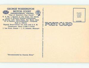 Unused Linen GEORGE WASHINGTON MOTOR COURT MOTEL Fredericksburg VA u8668-13