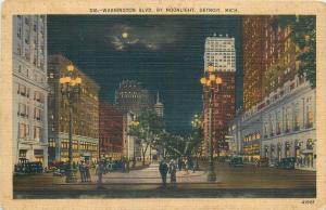 United States Detroit Michigan Washington boulevard by moonlight