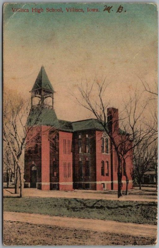 1909 Villisca, Iowa Postcard "VILLISCA HIGH SCHOOL" Building View / A.M