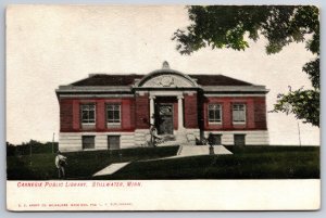 Stillwater Minnesota~Carnegie Public Library~Young Man w/Backpack~c1910 PC