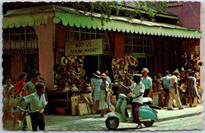 VINTAGE POSTCARD CROWDS AT THE NATIVE STRAW MARKET NASSAU BAHAMAS weak corner