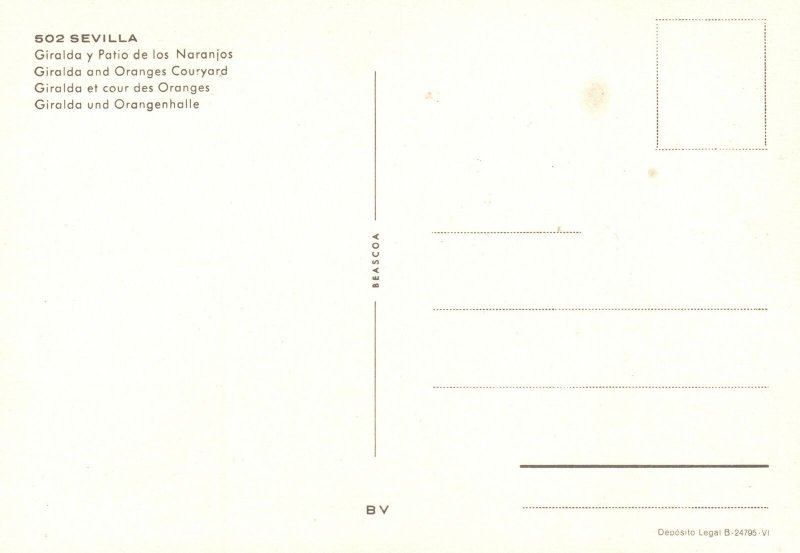 Postcard Giralda Tower Architecture And Oranges Courtyard Sevilla Seville Spain