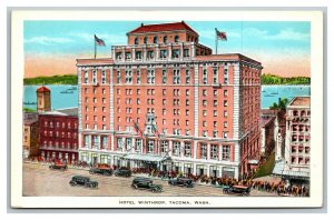 Vintage 1930's Advertising Postcard Old Autos Hotel Winthrop Tacoma Washington