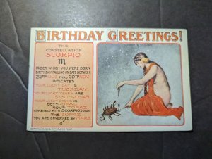 Mint 1908 USA Birthday Greetings Postcard Astrology Scorpio Constellation