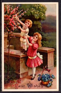 Best Wishes Children Picking Flowers