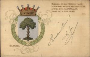 Bleking Sweden Crest Chield Heraldic c1905 Used Postcard