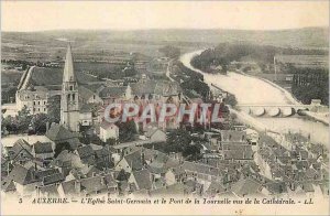 Old Postcard Auxerre Church of Saint Germain and the Bridge Tournelle seen fr...