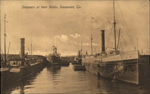 Savannah Georgia GA Steamers at the Docks Vintage Postcard