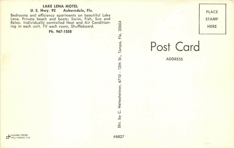 Auburndale Florida 1950-60s Postcard Lake Lena Motel