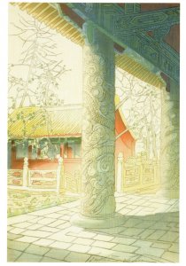 Postcard Berta Lum Confucian Temple China Woodblock Print Ink & Color On Paper