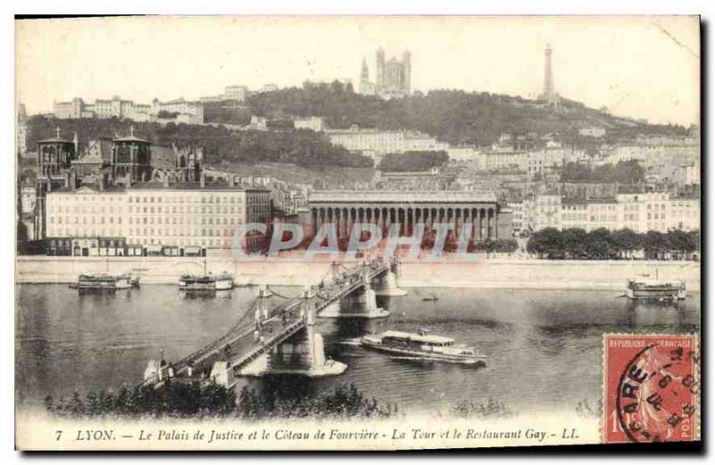 Postcard Old Lyon Courthouse and the Coteau de Fourviere La Tour and Gay Rest...