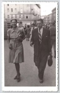 RPPC Candid Photo Man Woman Busy Street Scene Real Photo Postcard V22