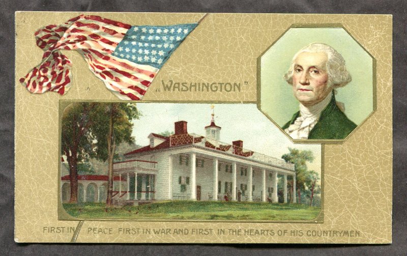 dc280 - GEORGE WASHINGTON Portrait & House 1909 Patriotic by Winsch