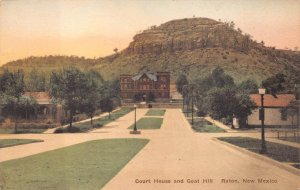 COURT HOUSE & GOAT HILL RATON NEW MEXICO HAND COLORED POSTCARD (1920s)