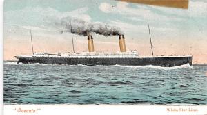 Oceanic, White Star Line, Smaller size postcard Ship Unused stain top edge, s...