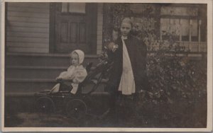 RPPC Postcard Little Girl Pushing Another Little Girl in Stroller