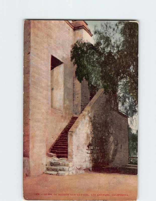 Postcard Steps Of Mission San Gabriel Los Angeles California USA