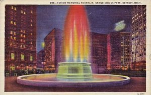 -MI Detroit Fountain in Grand Circus Park Edison Memorial Curteich Postcard