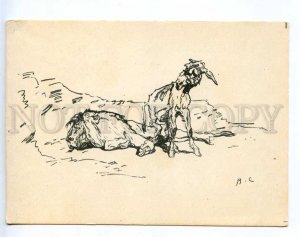 217775 RUSSIA SEROV Krylov's fable The Lion in old age donkey old postcard