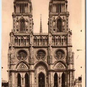 c1920s Orleans, France Cathedral Saint Croix Gothic Towers Car Tram Tracks A351