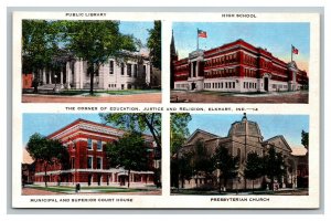Vintage 1930's Postcard Public Buildings Churches Schools Elkhart Indiana