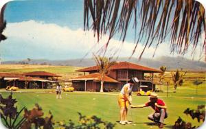 Maui Hawaii~Royal Lahaina Golf Course & Beach Hotel~Golfers & Carts~50s Postcard