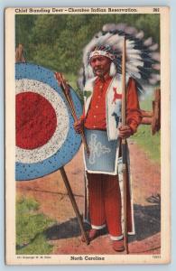 Postcard NC Chief Standing Deer Cherokee Indian Reservation Vintage Linen N8